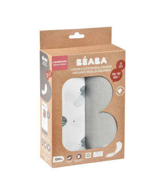 BEABA, Boîte 2 LANGES 120cm -  Gris Mirage / Jungle