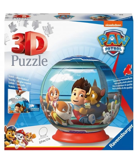 Puzzle 3D Ball Pat'Patrouille - des 6 ans - 72 pieces numérotées - Support inclus - Diametre : 13 cm - 12186 - Ravensburger