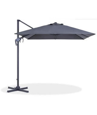 Parasol déporté rectangulaire 3x2,5m - Rotatif a 360° & Orientable - Mât aluminium- Toile déperlante en Polyester 250g/m2 - Gris