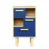 Table de chevet LILA avec 3 tiroirs et 2 niches - Chene/bleu - Style contemporain - MDF - L40 x P24 x H67 cm