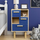 Table de chevet LILA avec 3 tiroirs et 2 niches - Chene/bleu - Style contemporain - MDF - L40 x P24 x H67 cm