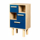 Table de chevet LILA avec 3 tiroirs et 2 niches - Chene/bleu - Style contemporain - MDF - L40 x P24 x H67 cm