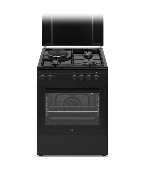 Cuisiniere mixte CONTINENTAL EDISON CECM60FCB - 3 feux gaz + 1 électrique - L59,8 x P61 xH83 cm - Noir