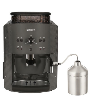 KRUPS Machine a café broyeur grain, Mousseur de lait, 2 tasses espressos simultané, Nettoyage automatique, Essential grise YY…