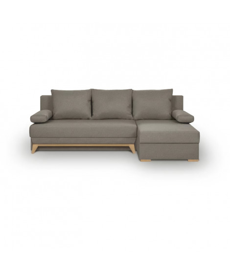 TEIJO Canapé d'angle convertible - Tissu Taupe - L 197 x P 91/132 x H 82 cm