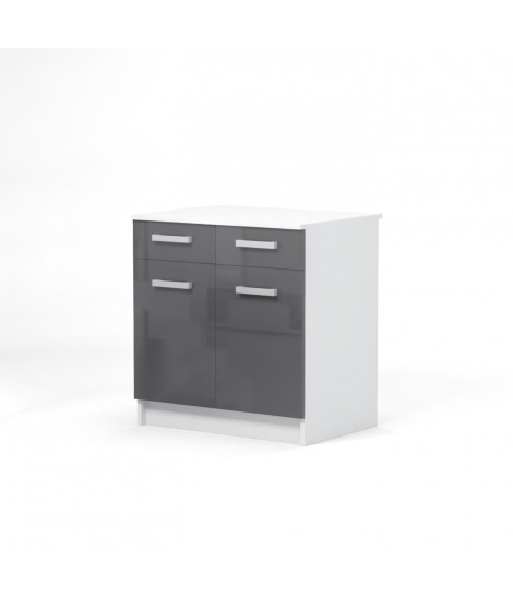 START Caisson bas de cuisine L 80 cm avec plan de travail inclus - Gris Brillant