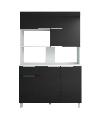 LOVA Buffet de cuisine contemporain noir brillant - L 120 cm