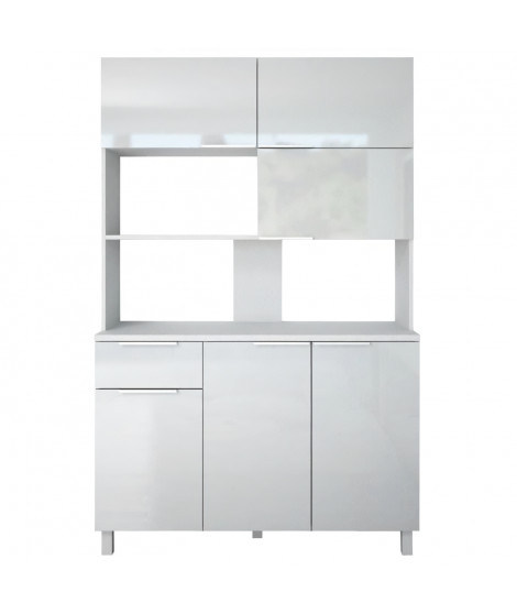 Berlioz Creations CB120B LOVA Buffet de cuisine contemporain avec 6 Portes / 1 tiroir Haute Brillance blanc brillant - L 120 …