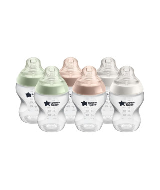 TOMMEE TIPPEE Biberons Closer to Nature, tétine imitant le sein maternel avec valve anti-colique, 260 ml, lot de 6, pastel