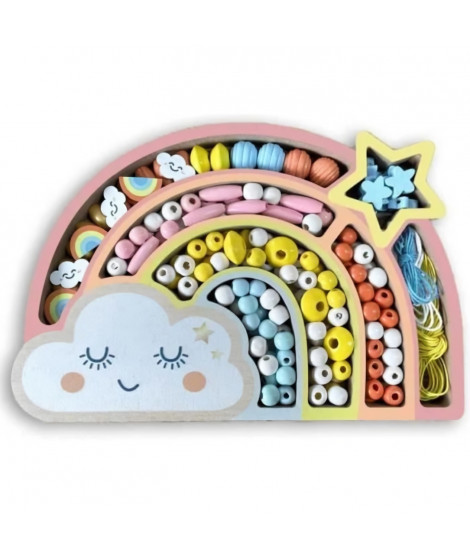 Coffret Arc en Ciel Perles Bois SYCOMORE - Créez de Magnifiques Bijoux - Enfant - 7 ans - Fille - Multicolore