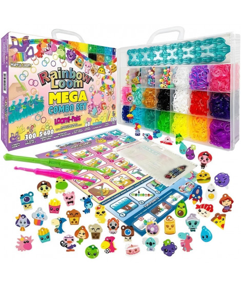 Bandai - Rainbow Loom Mega Combo Set - Fabrication de bracelets - Métier a tisser avec 5600 élastiques - Charms et Perles - C…