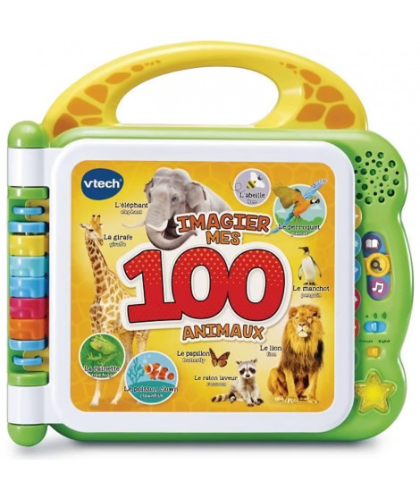 VTECH - Mon Imagier Bilingue - 100 Animaux - Livre interactif bilingue - Pour Enfant - Pile - Multicolore