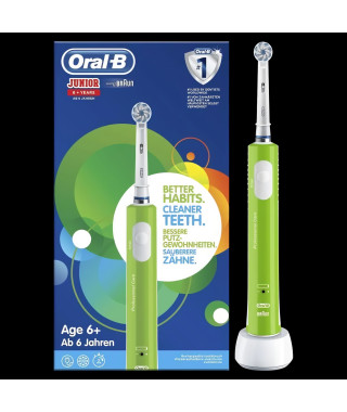 Oral-B Junior Brosse a Dents Électrique Rechargeable avec 1 Manche, 1 Brossette, enfant de 6 ans et plus, Vert, Brossage en d…