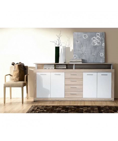 CAVA Buffet bas contemporain décor chene et blanc - L 197 cm