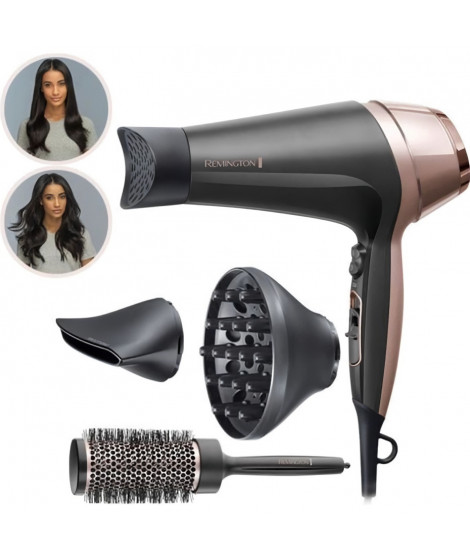 Remington D5706 Coffret Coiffure, Seche-Cheveux Ionique Curl Confidence 2200W, Brosse 45mm, Grille Céramique, Léger, Silencieux