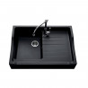 Evier Timbre d'Office a poser -  Granit - 1 Bac 1 Egouttoir - 895x610 - Vidage manuel - Noir mat
