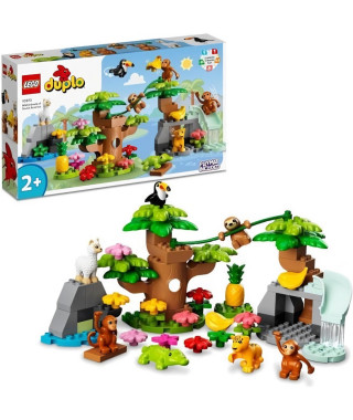 LEGO 10973 DUPLO Animaux Sauvages d'Amérique du Sud, Jouet Tapis de Jeu, Figurines de Crocodile, Singes et Jaguar, Enfants 2 Ans