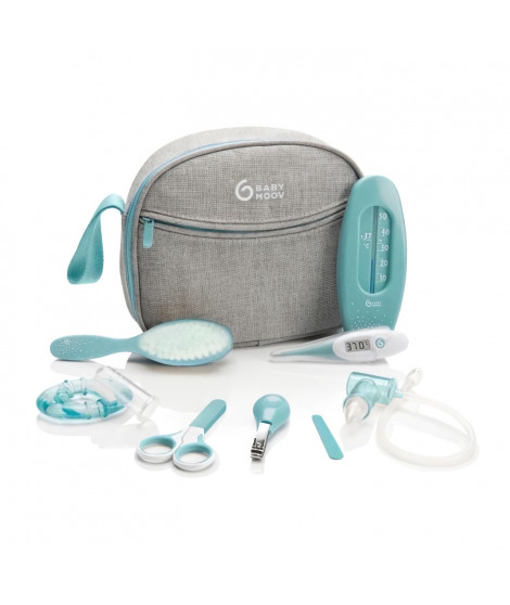 Babymoov Trousse de soin pour bébé, 9 Accessoires, avec Thermometre Digital, Bleue