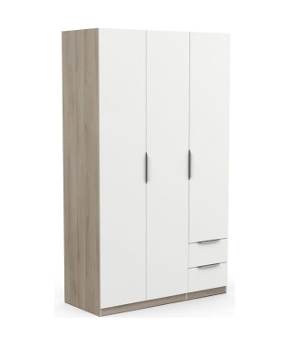 Armoire GHOST - Décor chene kronberg et blanc mat - 3 Portes + 2 Tiroirs - L.119,4 x P.51,1 x H.203 cm - DEMEYERE