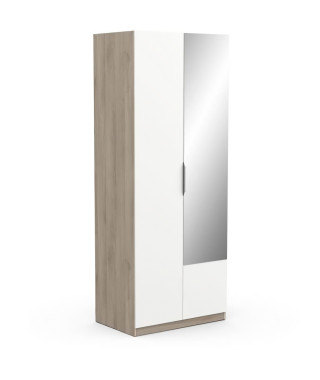 Armoire GHOST - Décor chene kronberg et blanc mat - 2 Portes + 1 miroir - L.79,4 x P.51,1 x H. 203 cm - DEMEYERE