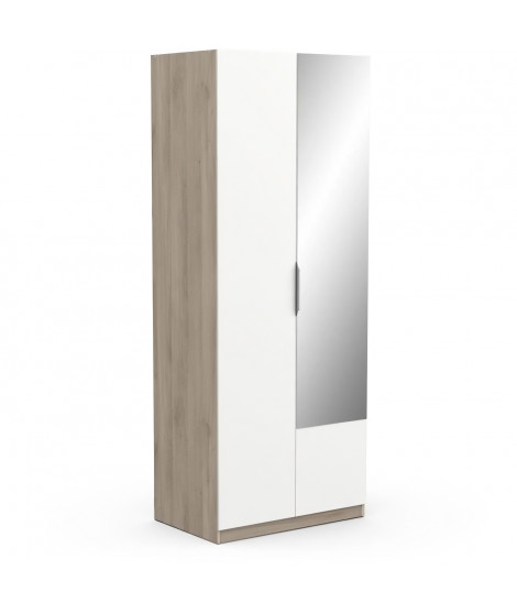 Armoire GHOST - Décor chene kronberg et blanc mat - 2 Portes + 1 miroir - L.79,4 x P.51,1 x H. 203 cm - DEMEYERE
