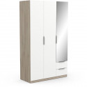 Armoire GHOST - Décor chene kronberg et blanc mat - 3 Portes + 2 Tiroirs + 1 miroir - L.119,4 x P.51,1 x H.203 cm - DEMEYERE