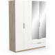 Armoire GHOST - Décor chene kronberg et blanc mat - 4 Portes + 2 Tiroirs - 2 miroirs - L.157,3 x P.51,1 x H.203 cm - DEMEYERE