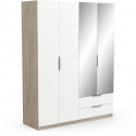 Armoire GHOST - Décor chene kronberg et blanc mat - 4 Portes + 2 Tiroirs - 2 miroirs - L.157,3 x P.51,1 x H.203 cm - DEMEYERE