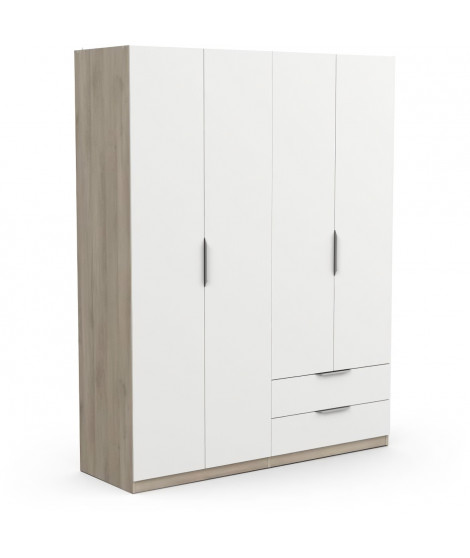 Armoire GHOST - Décor chene kronberg et blanc mat - 4 Portes + 2 Tiroirs - L.157,3 x P.51,1 x H.203 cm - DEMEYERE