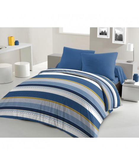 Parure de couette microfibre HOME PASSION STANIS - 1 housse de couette 240 x 260 cm + 2 taies d'oreiller 63 x 63 cm - Bleu