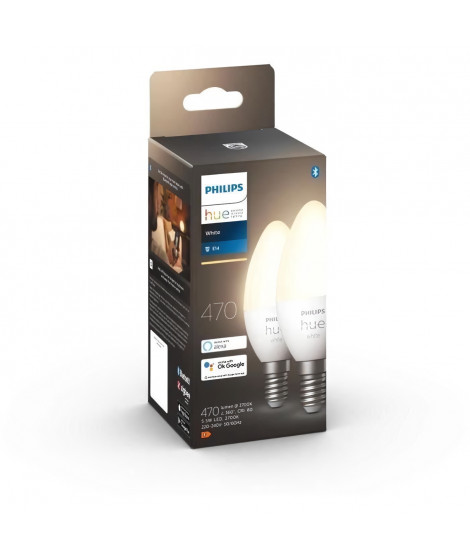 PHILIPS Hue White - Ampoules LED connectées E14 - Compatible Bluetooth - Pack de 2