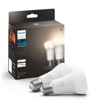 Philips Hue White, ampoule LED connectée E27, Equivalent 75W, 1100 lumen, Compatible Bluetooth, Pack de 2