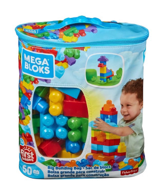 Mega Bloks - Sac Bleu 60 blocs - First Builders  - Jouet de construction - Briques de Construction - 1er age - 12 mois et +