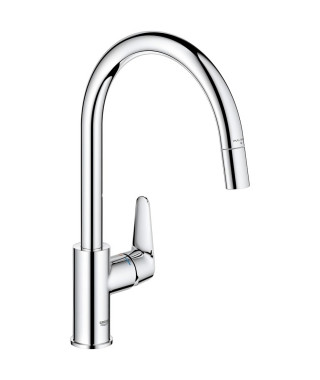 Robinet de cuisine - Chromé - Bec haut en C - Mousseur extractible - Rotation 360 - Limiteur de débit - GROHE Start Curve - 3…