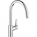 Robinet de cuisine - Chromé - Bec haut en C - Mousseur extractible - Rotation 360 - Limiteur de débit - GROHE Start Curve - 3…