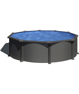 GRE - Kit Piscine hors sol acier ronde grise anthracite - Louco - Ø480 x 122 cm (Livrée avec filtre a sable, échelle de sécur…