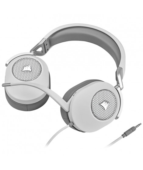 Casque gaming CORSAIR HS65 SURROUND - Blanc, son surround Dolby Audio 7.1 sur PC et Mac