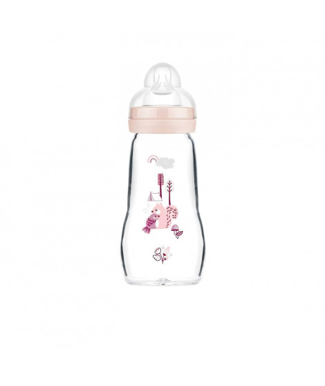 Biberon en verre MAM - Tétine Débit 2 Moyen - Rose