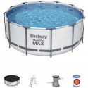 Kit Piscine hors sol tubulaire BESTWAY Steel Pro Max - 366 x 122 cm - Ronde (Livrée avec un filtre a cartouche, échelle, bâche)