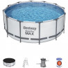 Kit Piscine hors sol tubulaire BESTWAY Steel Pro Max - 366 x 122 cm - Ronde (Livrée avec un filtre a cartouche, échelle, bâche)