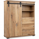 Buffet MANZANO - Décor Chene Flagstaff - 1 Porte coulissante + 3 tiroirs + 2 niches - L120 x H140 x P40 cm