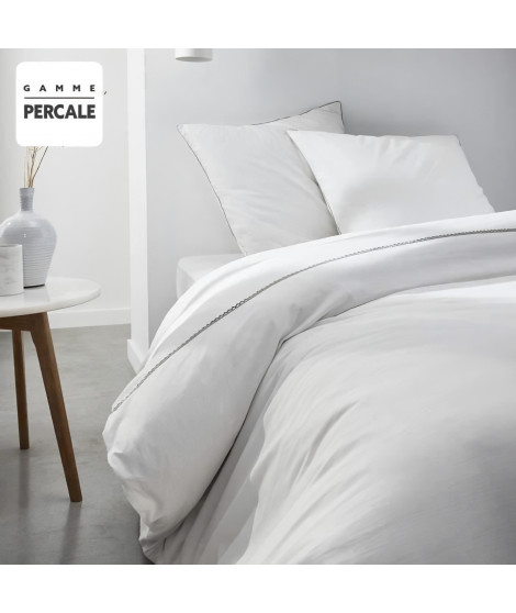 Parrure de lit TODAY Prestige - 220 x 240 cm - 2 personnes - 100% Percale Finition dentelle - Craie