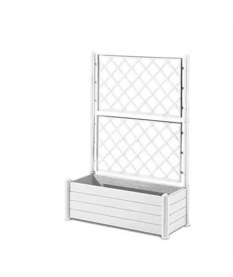 STEFANPLAST Bac a fleurs rectangulaire avec treillis - Finition en bois - 100 x 43 x H 142 cm - 80 L - Blanc