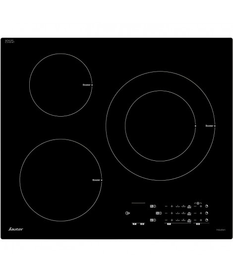 Table de cuisson induction SAUTER - 3 zones - 7200W - L60 x P52 cm - SPI5361B - Revetement verre - Noir