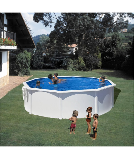 GRE - Kit Piscine hors sol acier blanche ronde - Ø370 x H122 cm (Livrée échelle de sécurité + filtre a cartouche)