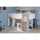 PARISOT Lit combiné enfant avec bureau rétractable - Décor blanc et chene - 90x 200 cm - Sommier inclus -THEO