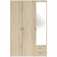 Armoire VARIA - Décor chene - 3 portes + miroir + 2 tiroirs - L 120 x H 185 x P 51 cm - PARISOT