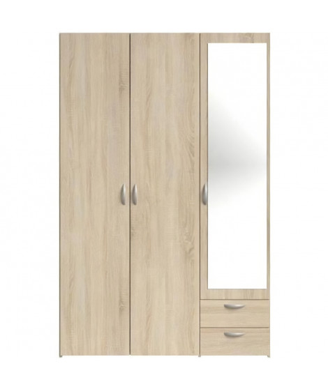 Armoire VARIA - Décor chene - 3 portes + miroir + 2 tiroirs - L 120 x H 185 x P 51 cm - PARISOT