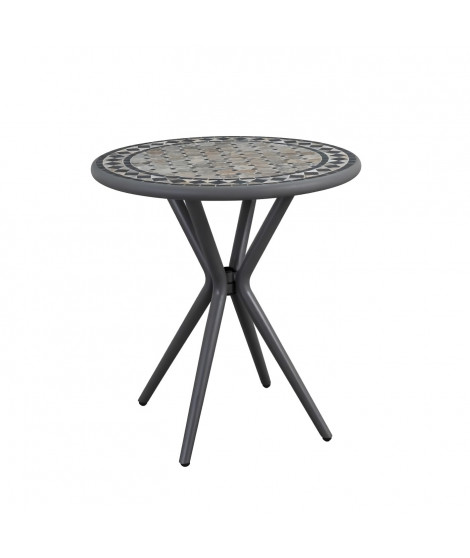 Table Mosaique de jardin - Gris anthracite, céramique noir, marbre jaune - Métal - D 70 cm - Démontable