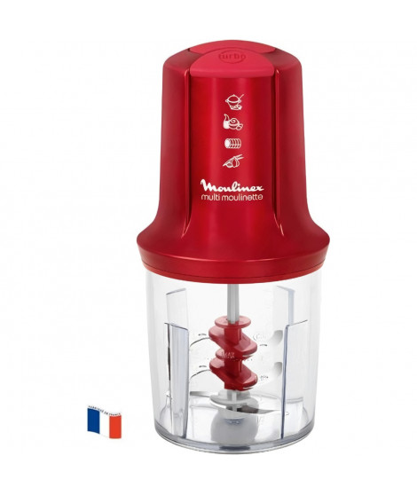 MOULINEX Mini Hachoir Électrique Multi Moulinette 3en1, Hacher, Mixer, Émulsionner, 2 Vitesses, 500 W, Rouge AT714G32